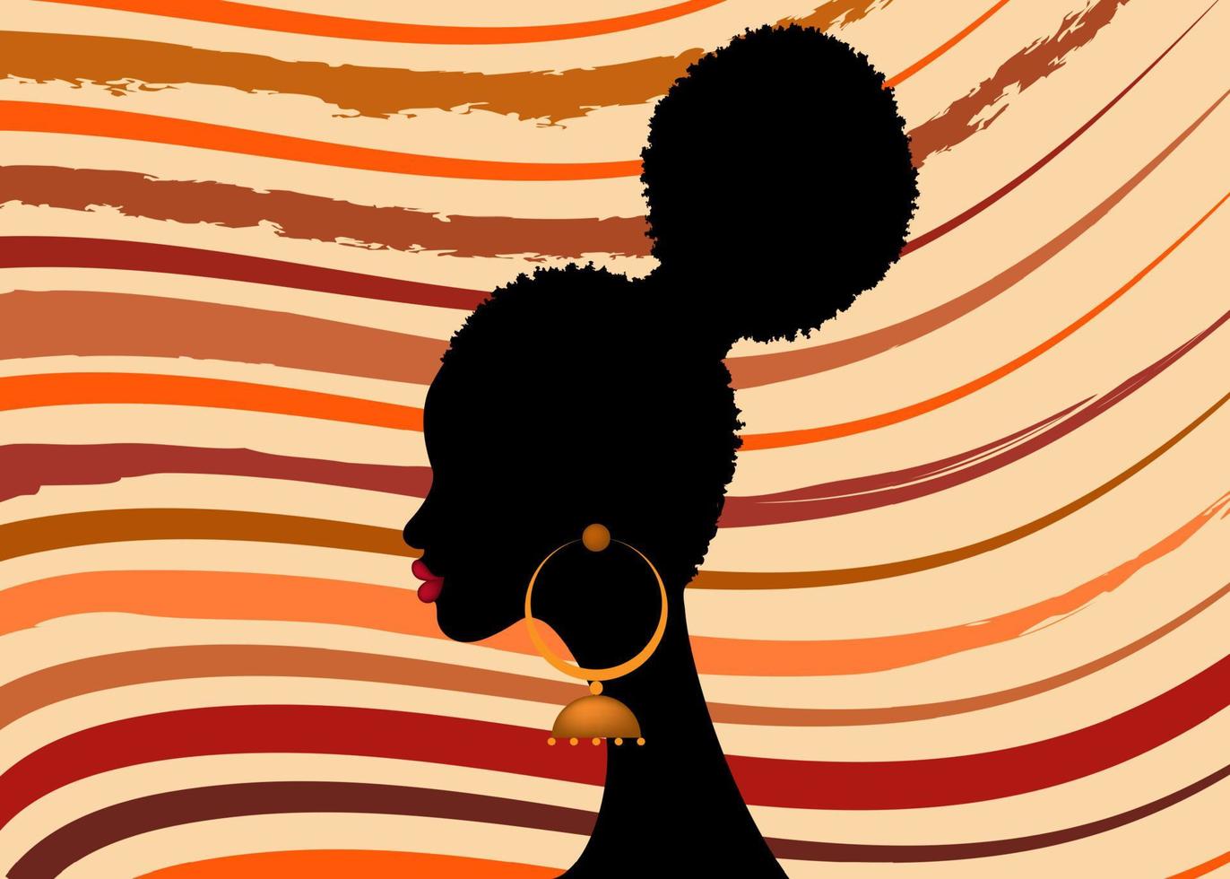 Afrikanische Frisur, Afro-Frauenporträt auf Stammes-gestreiftem Hintergrund isoliert vektor