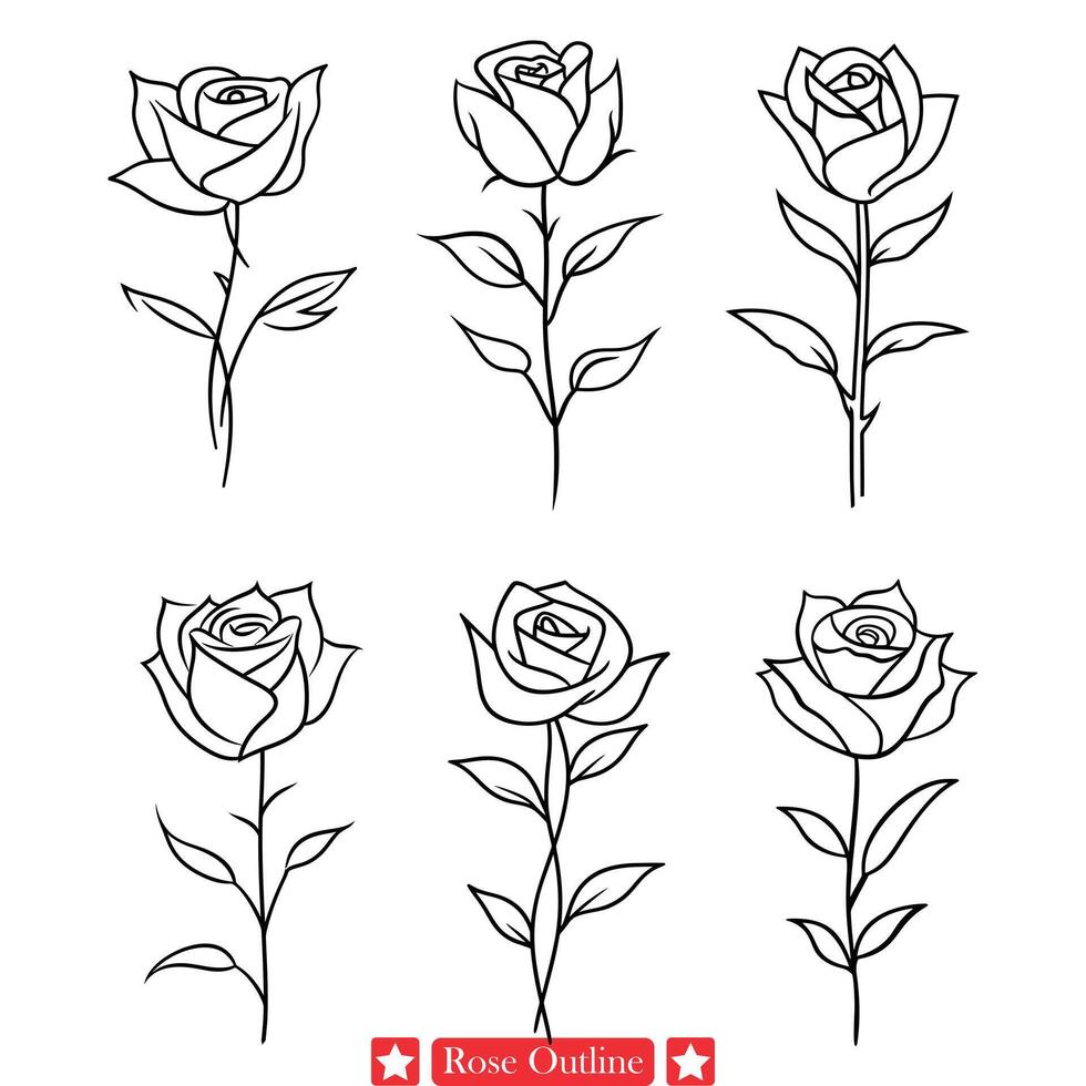 nyckfull reste sig silhuett lekfull blomma översikt för söt illustrationer, klistermärken, och brevpapper uppsättningar vektor