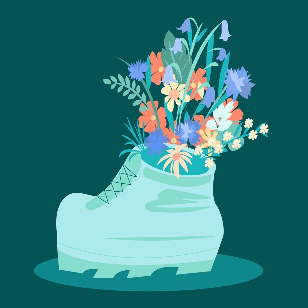 ein Schuh mit eingepflanzten Blumen vektor