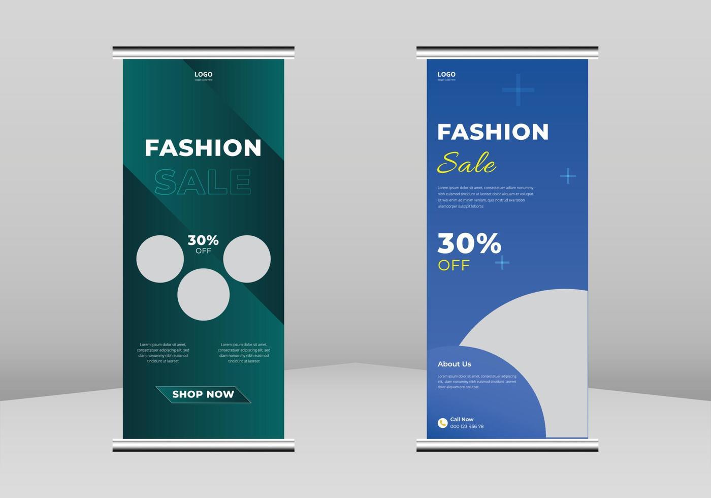 Modeverkauf Roll-Up-Banner-Design, Mode-Roll-Up-Banner, Mode-Banner-Design, Trend-Business-Roll-Up-Banner-Design, kreatives Vektor-Roll-Up-Design vektor