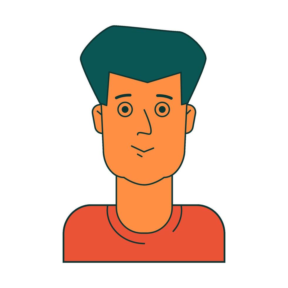 ansikte av ung man med stor grön frisyr i orange t skjorta. isolerat illustration för webbplatser, avatar, kort och Mer design vektor