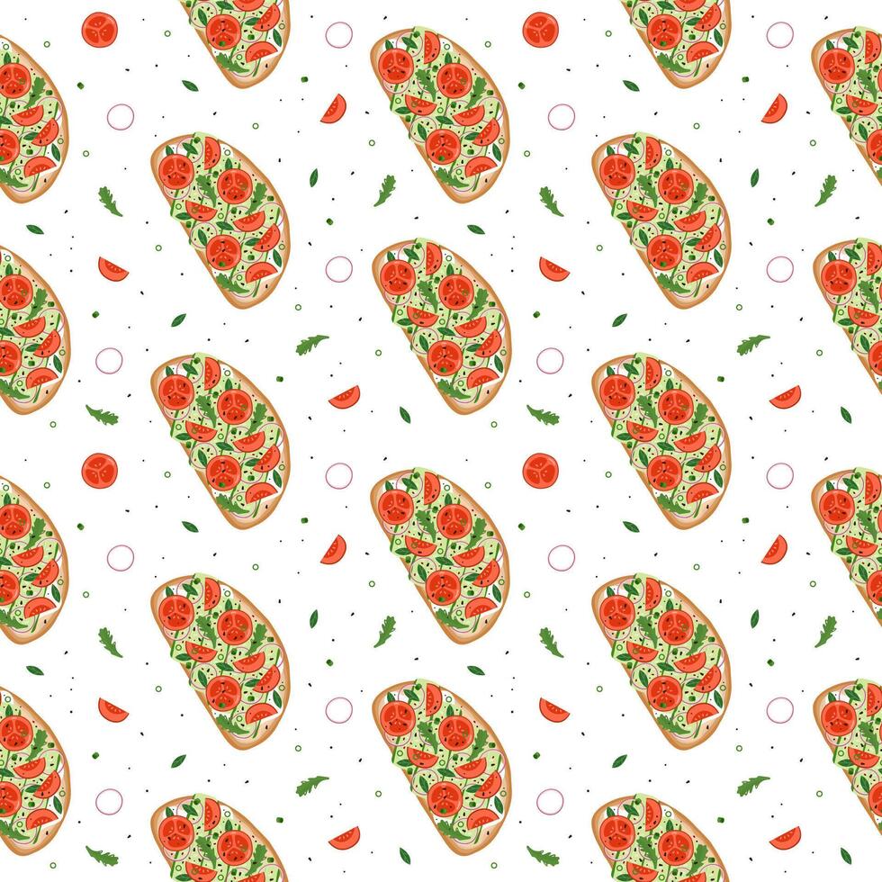 Muster mit Bruschetta, Tomate und Gurke vektor