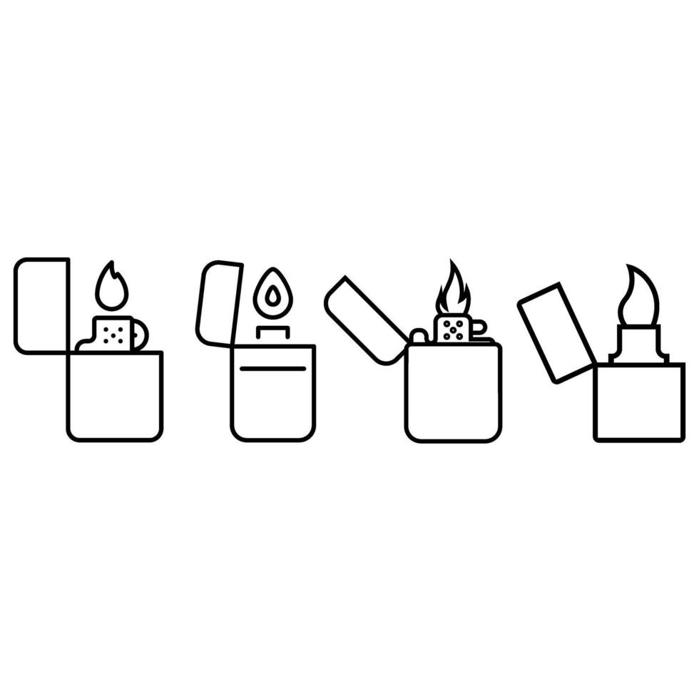 lättare ikon uppsättning. cigarett lättare illustration tecken samling. brand symbol eller logotyp. vektor