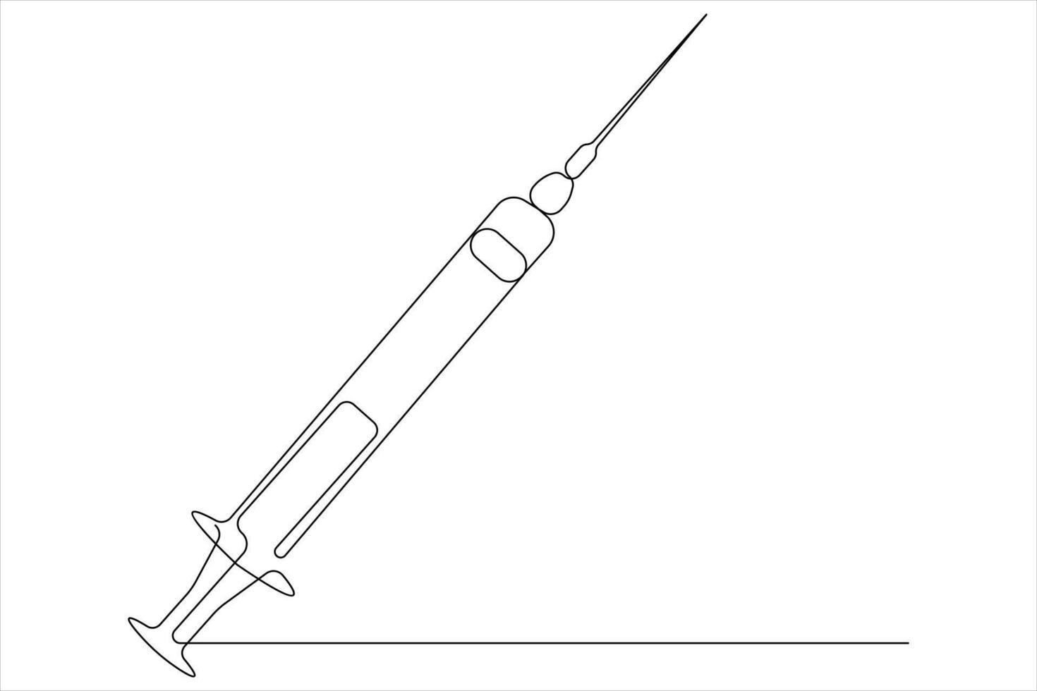 ett kontinuerlig linje teckning av medicinsk disponibel plast spruta med nål tillämplig för vaccin injektion vektor