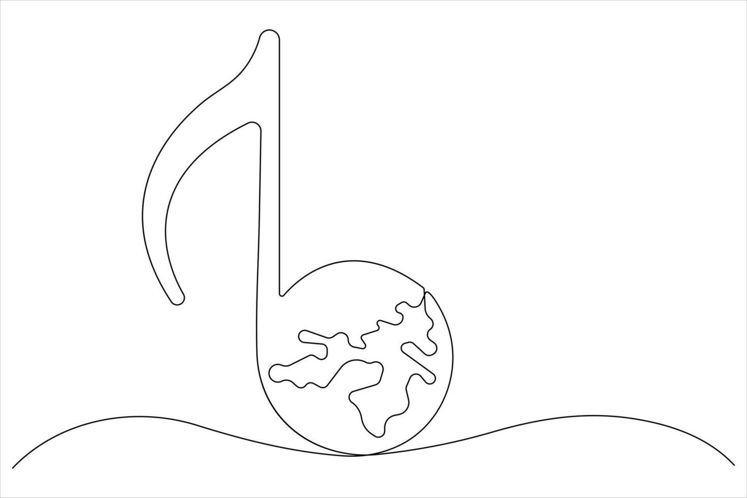 Illustration von kontinuierlich einer Linie Zeichnung Musical Notation mit das Welt vektor