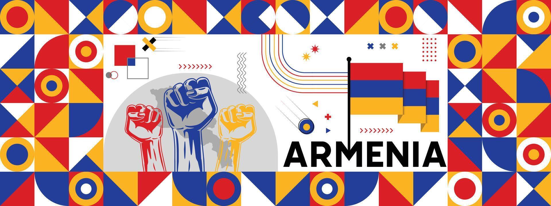 armenia nationell eller oberoende dag baner för Land firande. flagga och Karta av belgien med Uppfostrad nävar. modern retro design med typorgaphy abstrakt geometrisk ikoner vektor