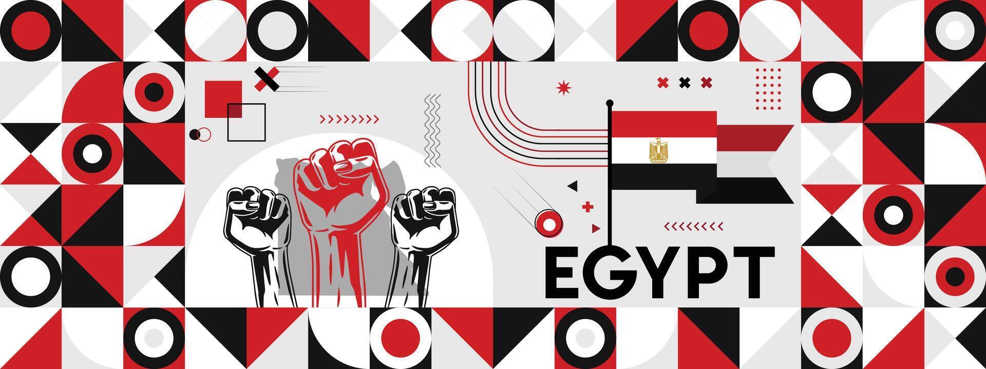 flagga och Karta av egypten med Uppfostrad nävar. nationell dag eller oberoende dag design för land firande. vektor
