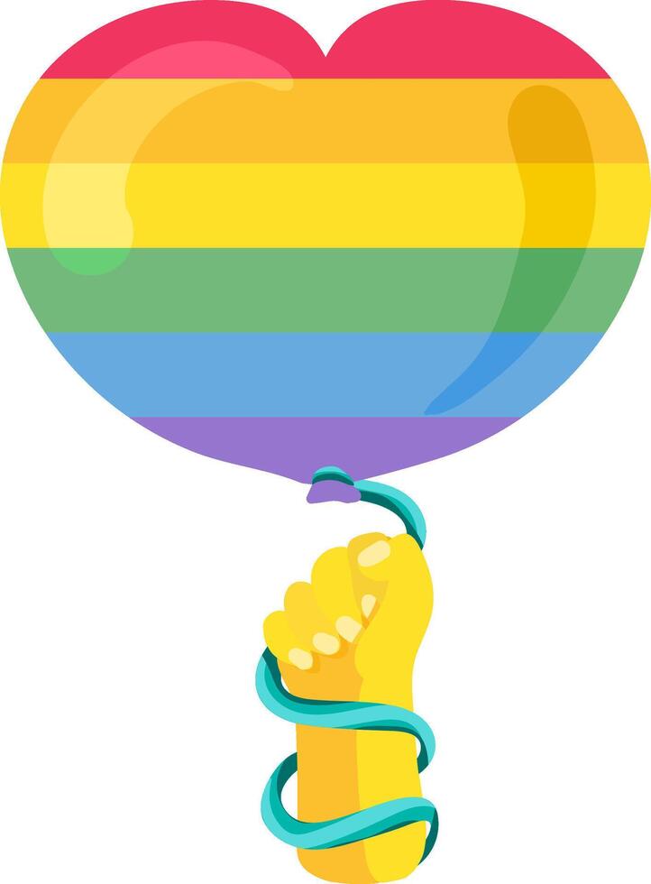 eben Regenbogen Herz geformt Ballon im Hand Symbol vektor