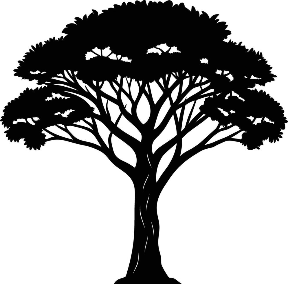 ein schwarz Silhouette von ein afrikanisch Baum vektor