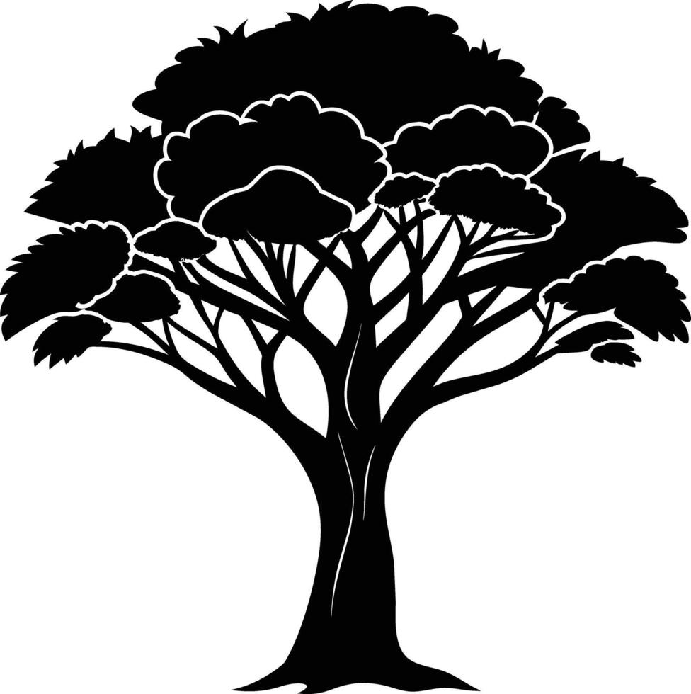 ein schwarz Silhouette von ein afrikanisch Baum vektor