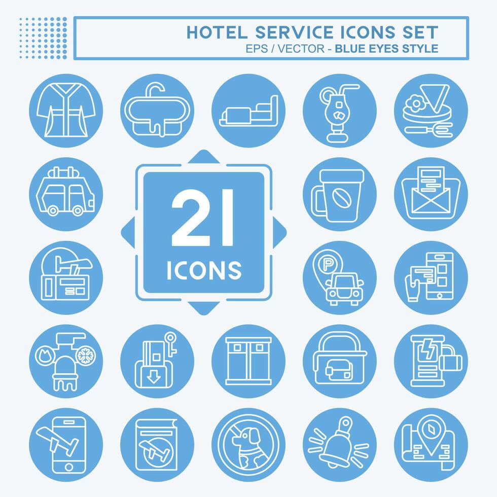 Symbol einstellen Hotel Service. verbunden zu Urlaub Symbol. Blau Augen Stil. einfach Design Illustration vektor