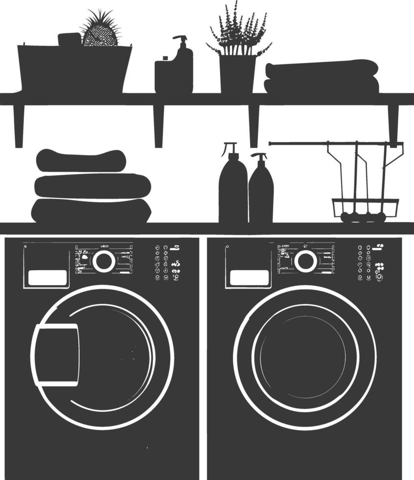 Silhouette Wäscherei beim Zuhause Ausrüstung schwarz Farbe nur vektor