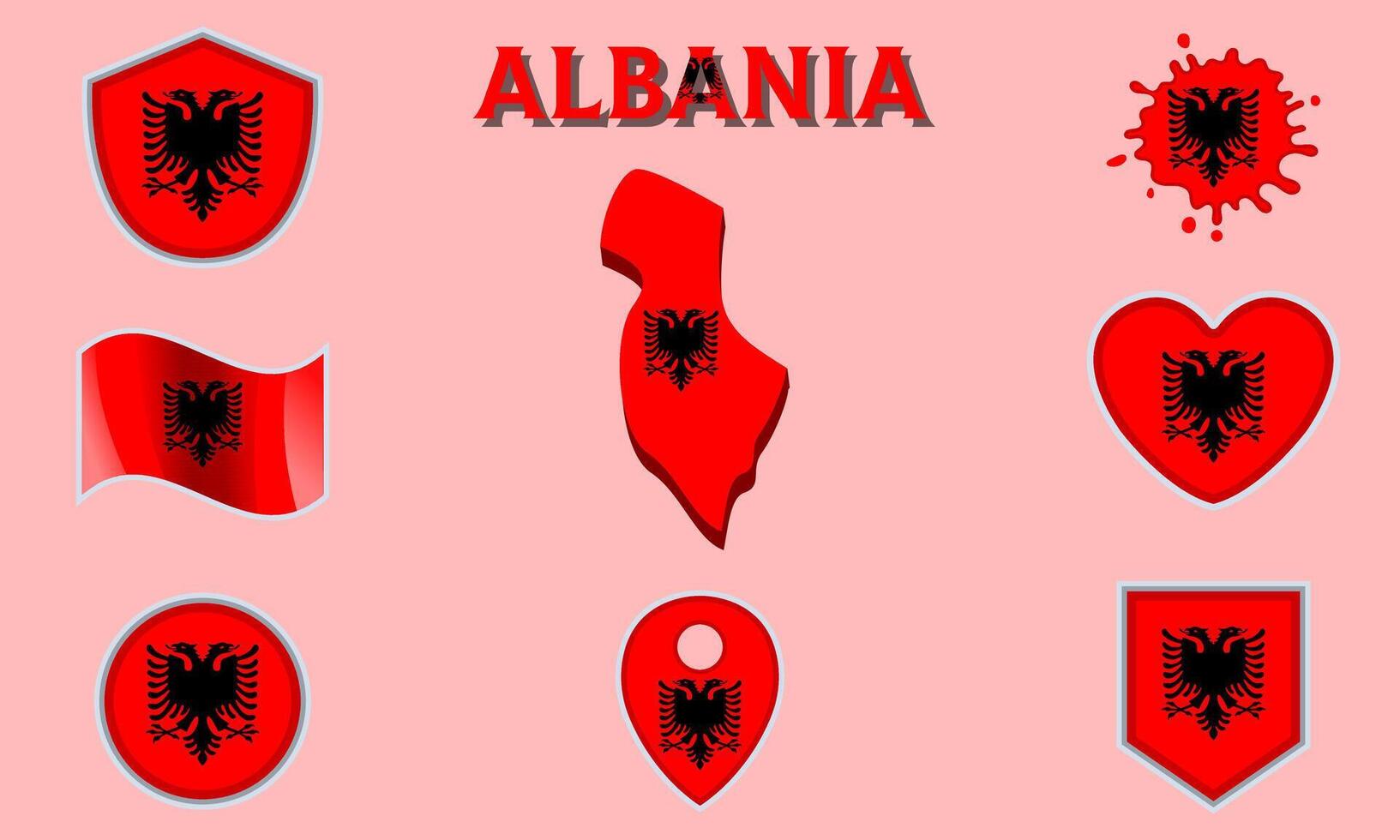 samling av platt nationell flaggor av albania med Karta vektor