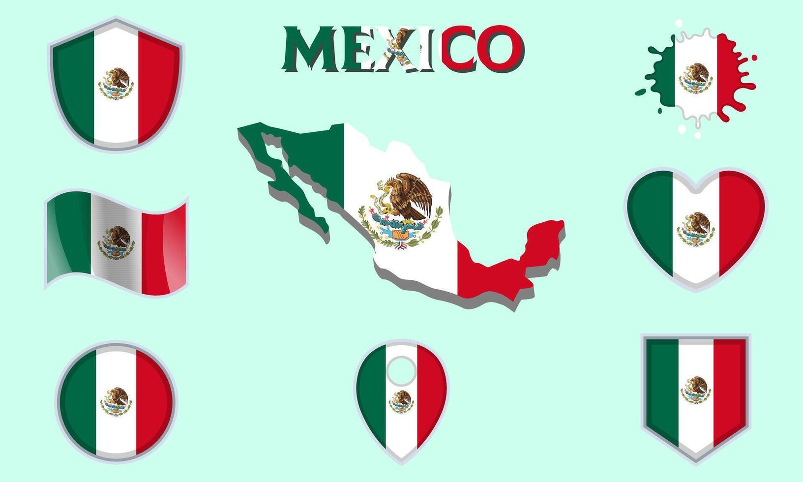samling av platt nationell flaggor av mexico med Karta vektor