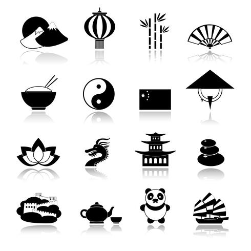 Kinesiska ikoner som är svarta vektor