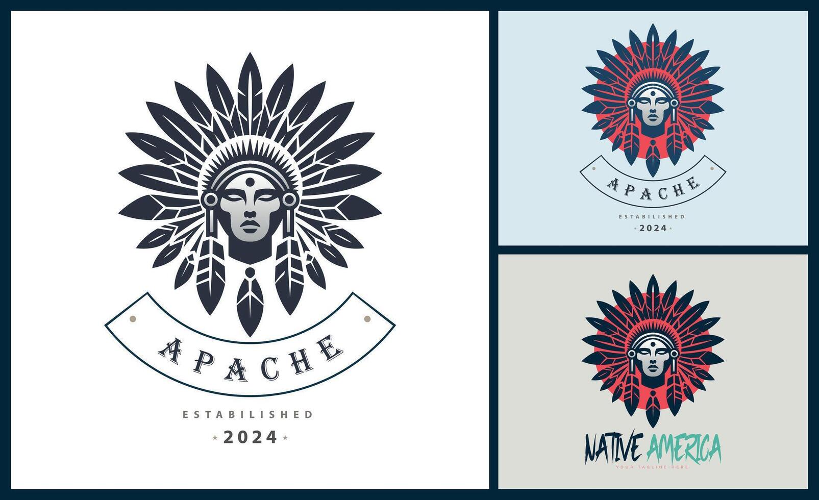 apache indisk aztec inföding amerikan krigare stammar ansikte huvud logotyp mall design vektor