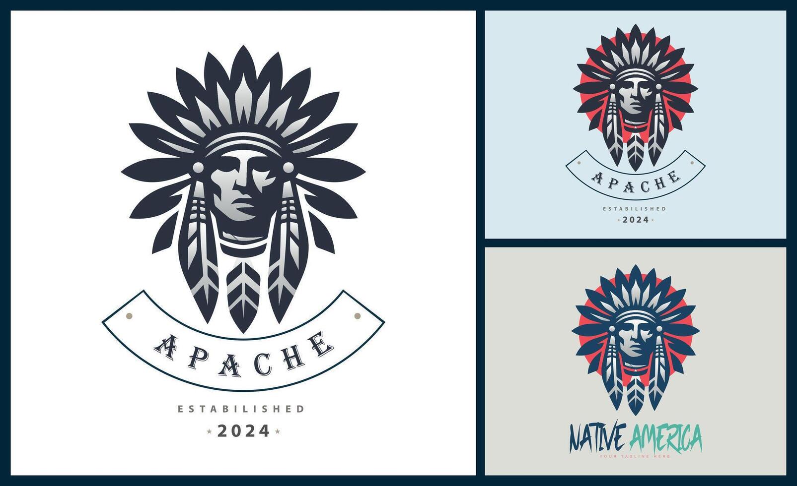 apache indisk aztec inföding amerikan krigare stammar ansikte huvud logotyp mall design vektor