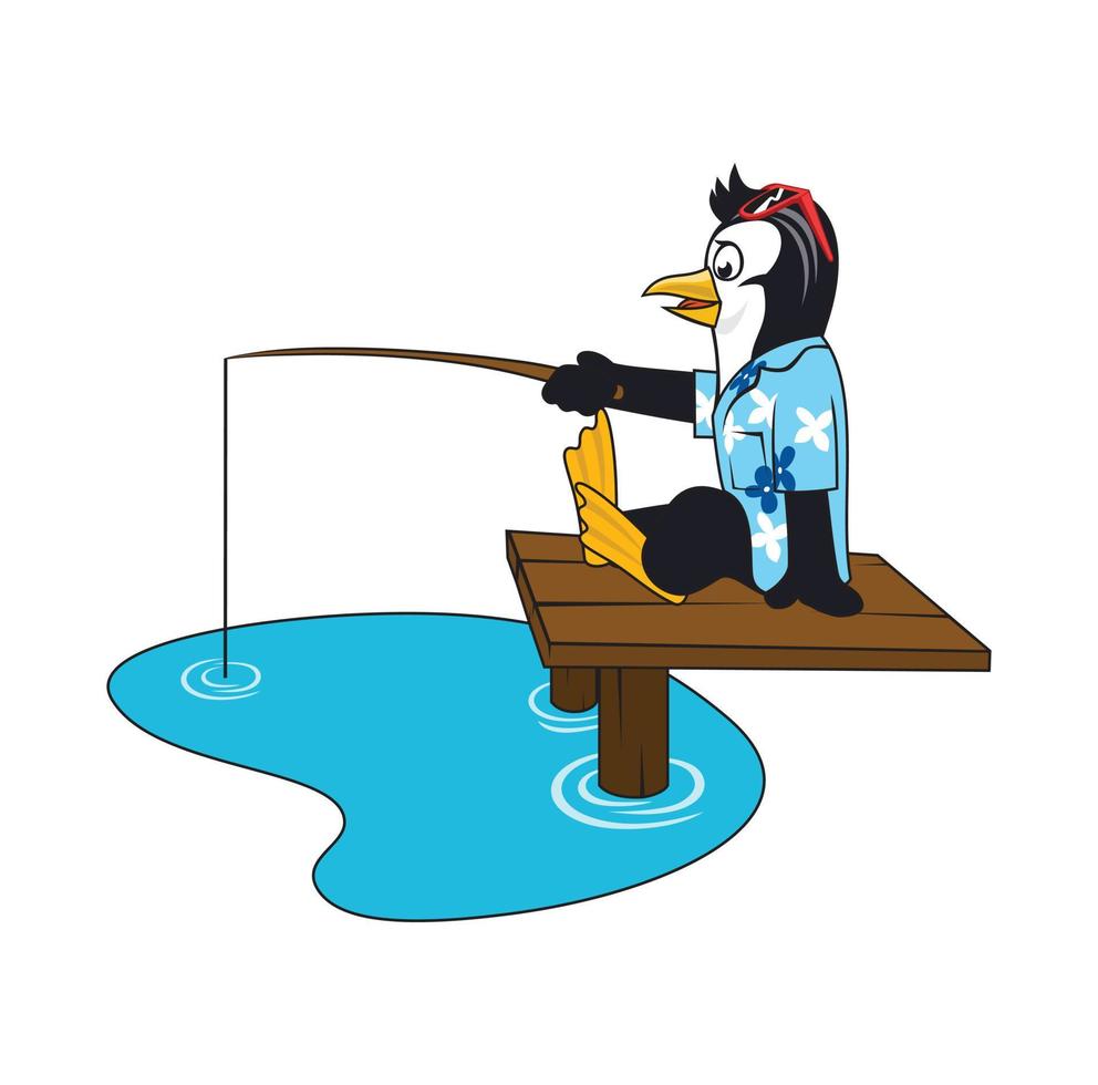 Pinguin-Cartoon-Figur auf der Stranddesignillustration vektor