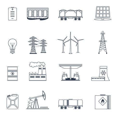 Energisymboler skissuppsättning vektor