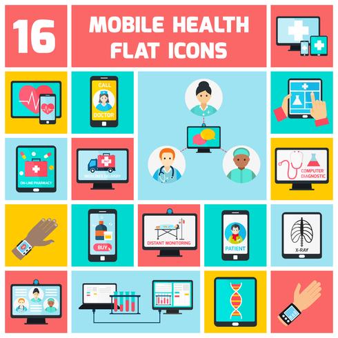 mobil hälsa ikoner uppsättning vektor