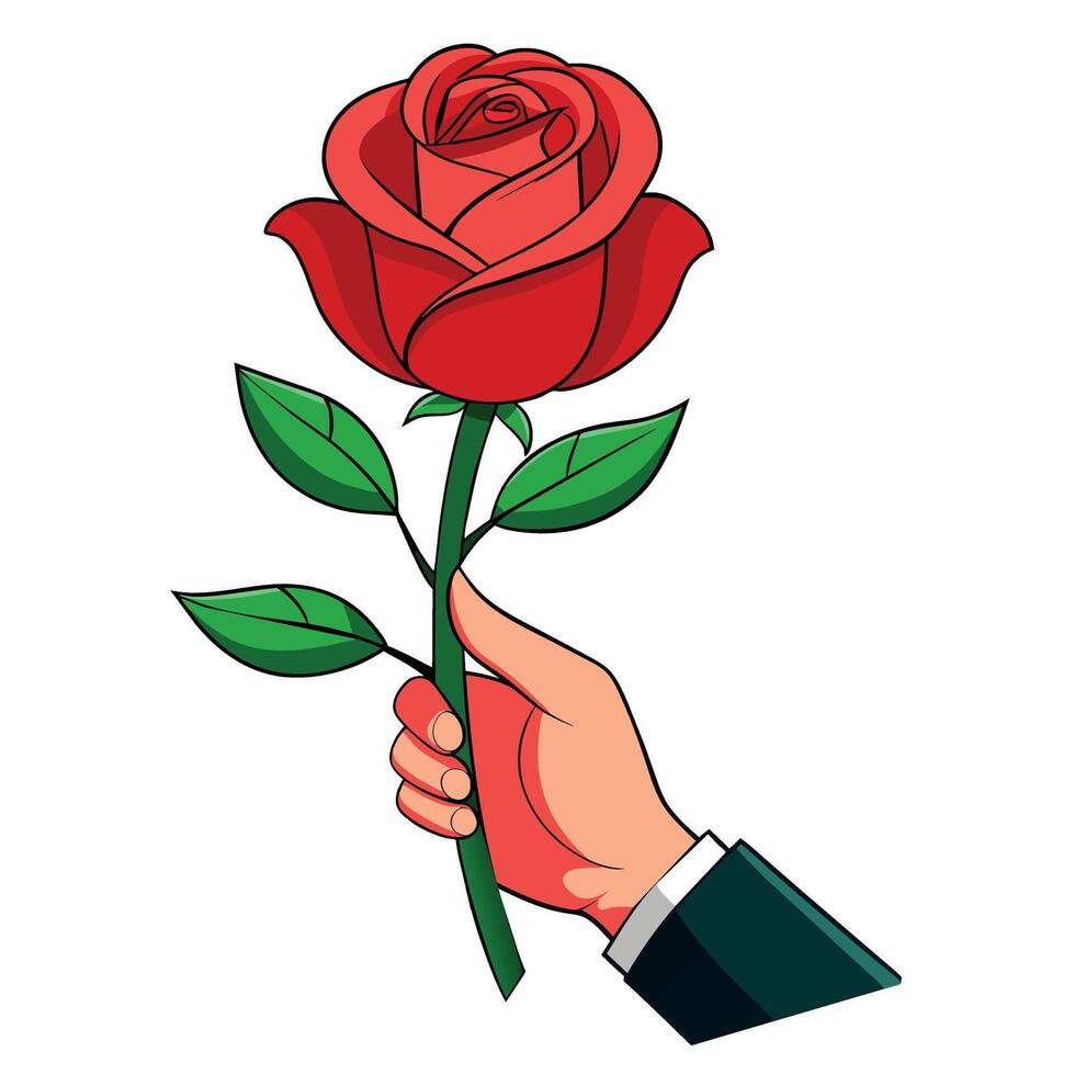 ein Hand halten Rose eben Stil Illustration vektor