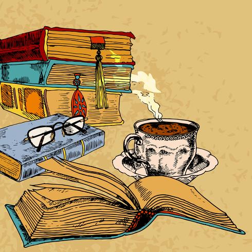 Tasse Kaffee und Bücher vektor