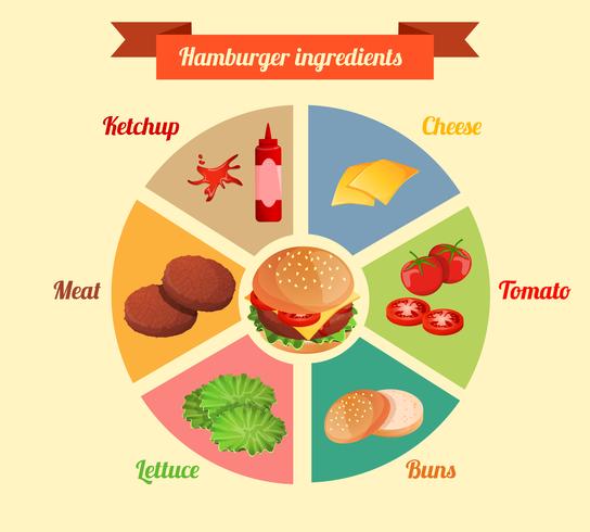 Hamburgering ingredienser infographic vektor