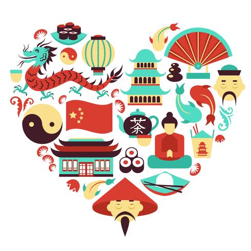 Kina symboler hjärta vektor