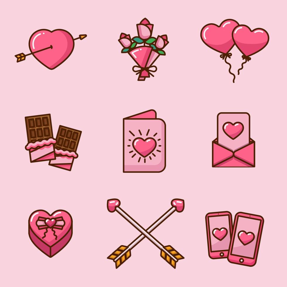 kawaii love icon pack vektor