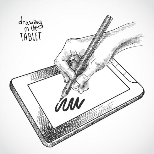 Handzeichnung auf der Tablette vektor