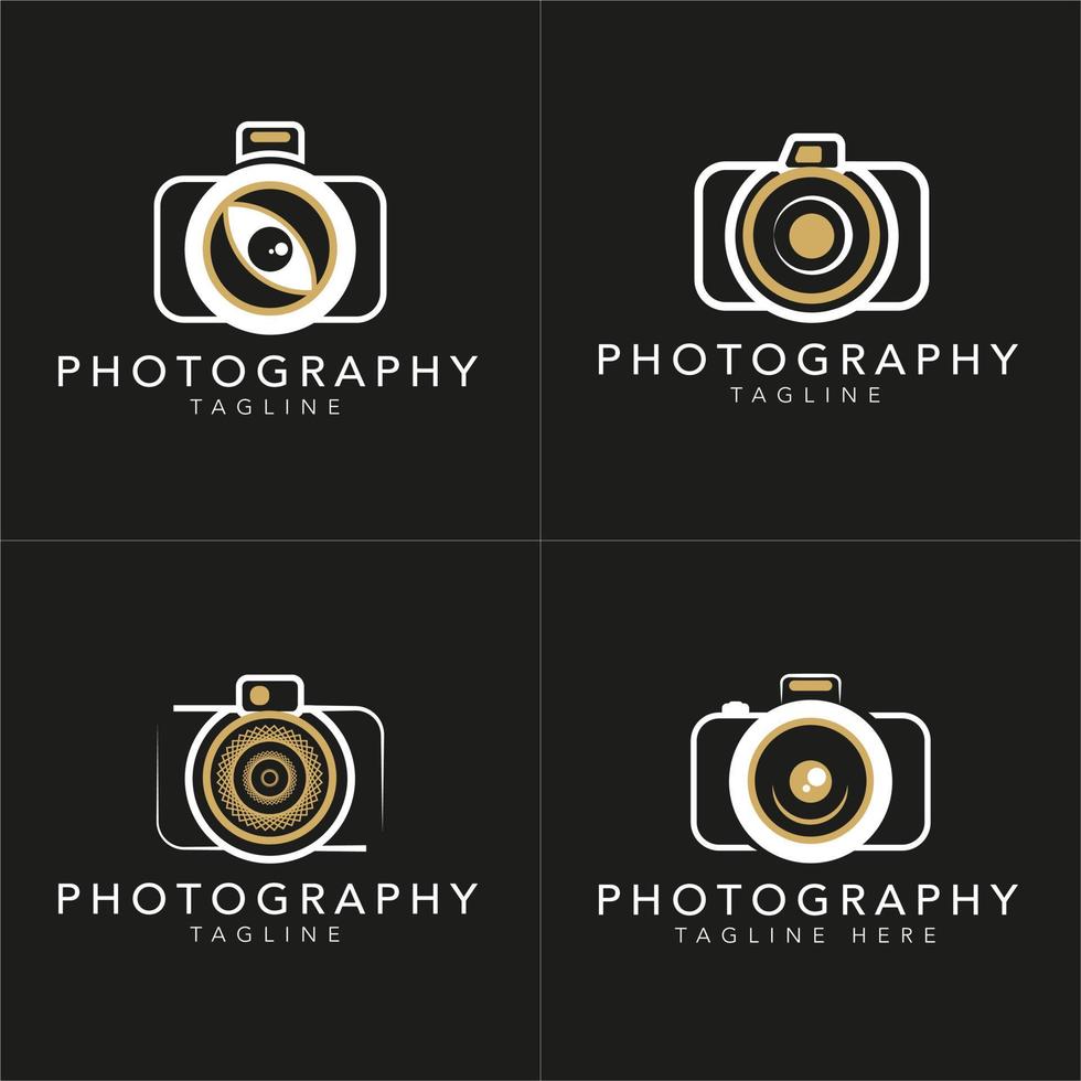 uppsättning kamera fotografi logotyp. med en vit och guldfärg. minimalistiskt och lyxigt koncept. vektor