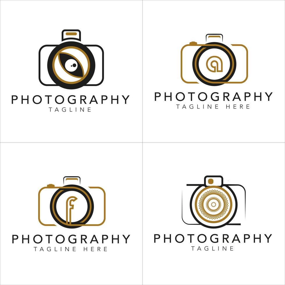 uppsättning kamera fotografi logotyp. med en vit och guldfärg. minimalistiskt och lyxigt koncept. vektor