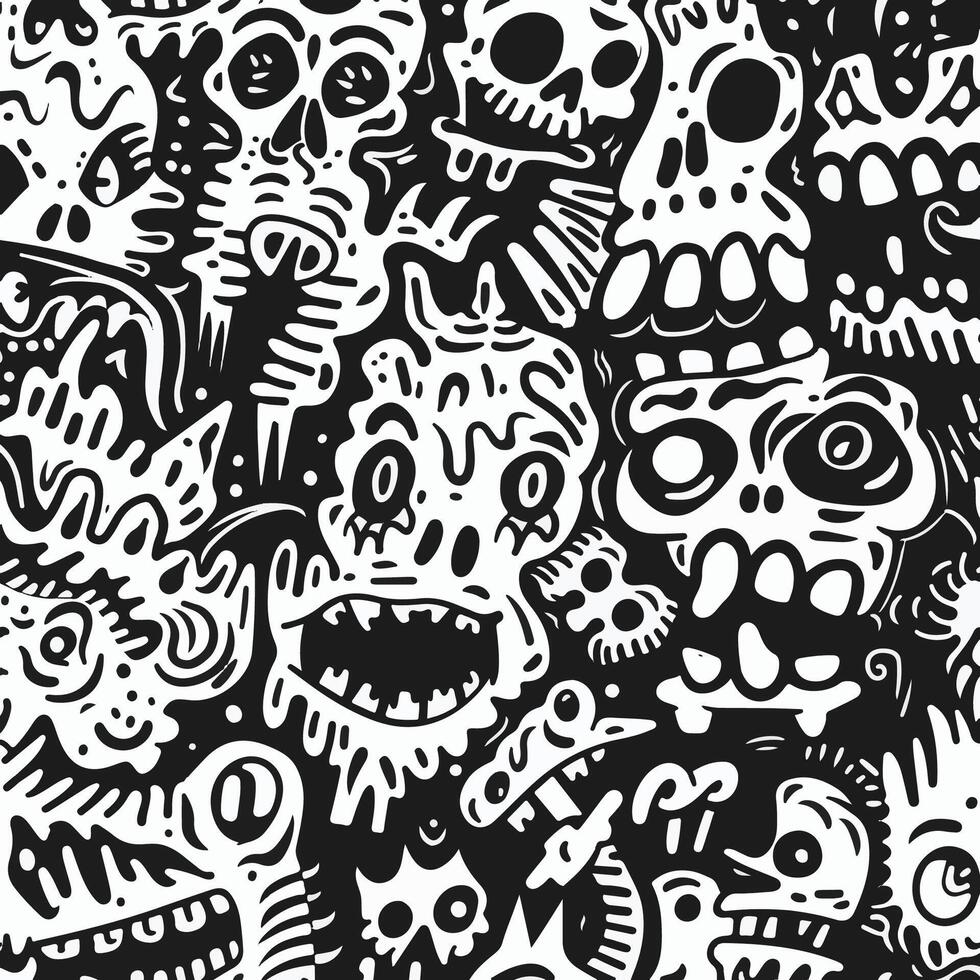 abstrakt Grunge städtisch Muster mit Monster- Charakter Super Zeichnung im Graffiti Stil, Illustration zum Färbung Buch vektor