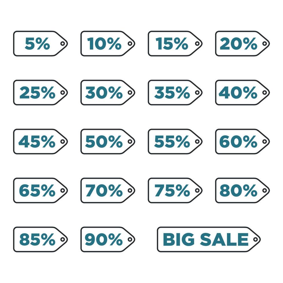 Set Rabatt Tag Symbol Vektor Vorlage flaches Design