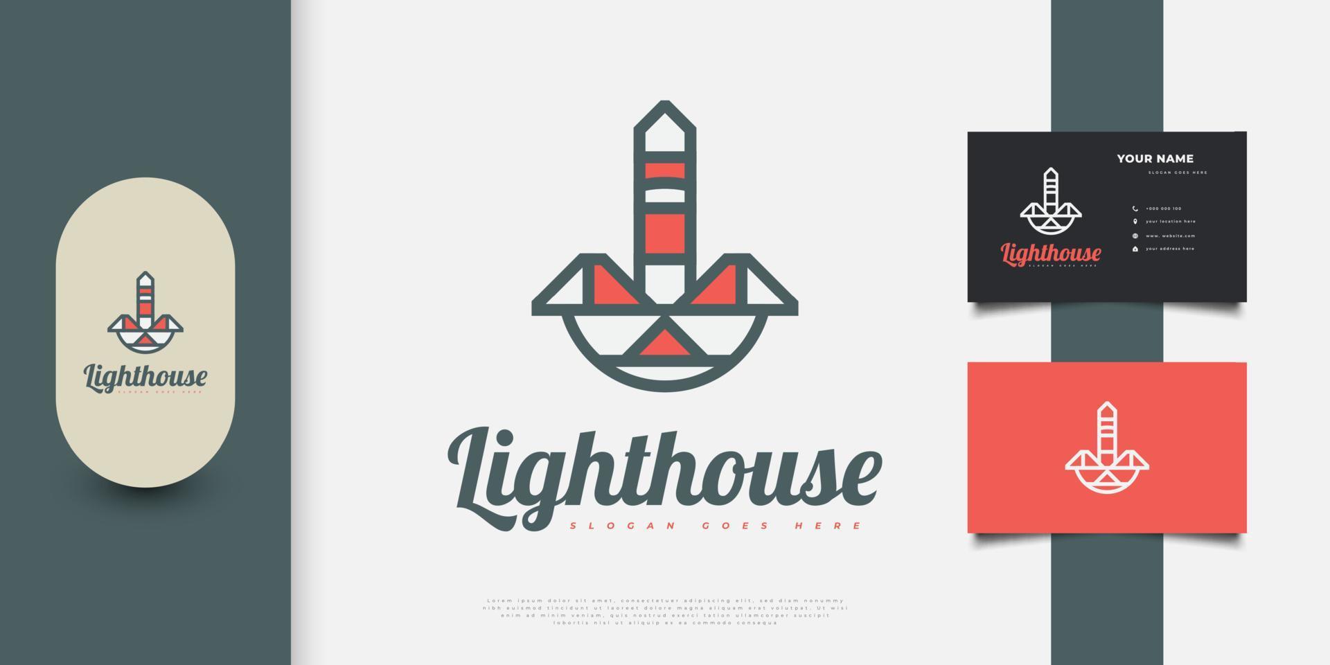 minimalistische Leuchtturm-Logo-Design-Vorlage. Suchscheinwerfer- oder Beacon-Logo oder -Symbol mit modernem linearem Stil vektor