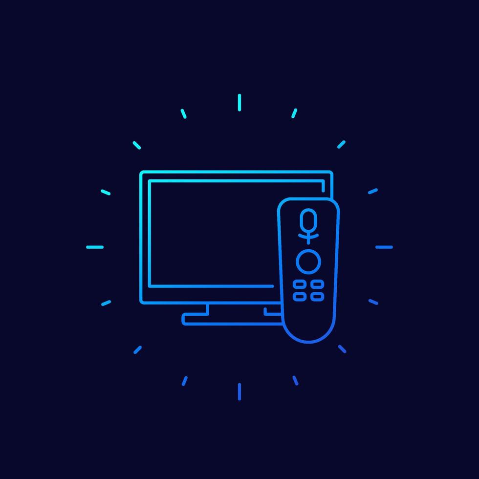 Fernseher mit Sprachsteuerungssymbol, linear vektor