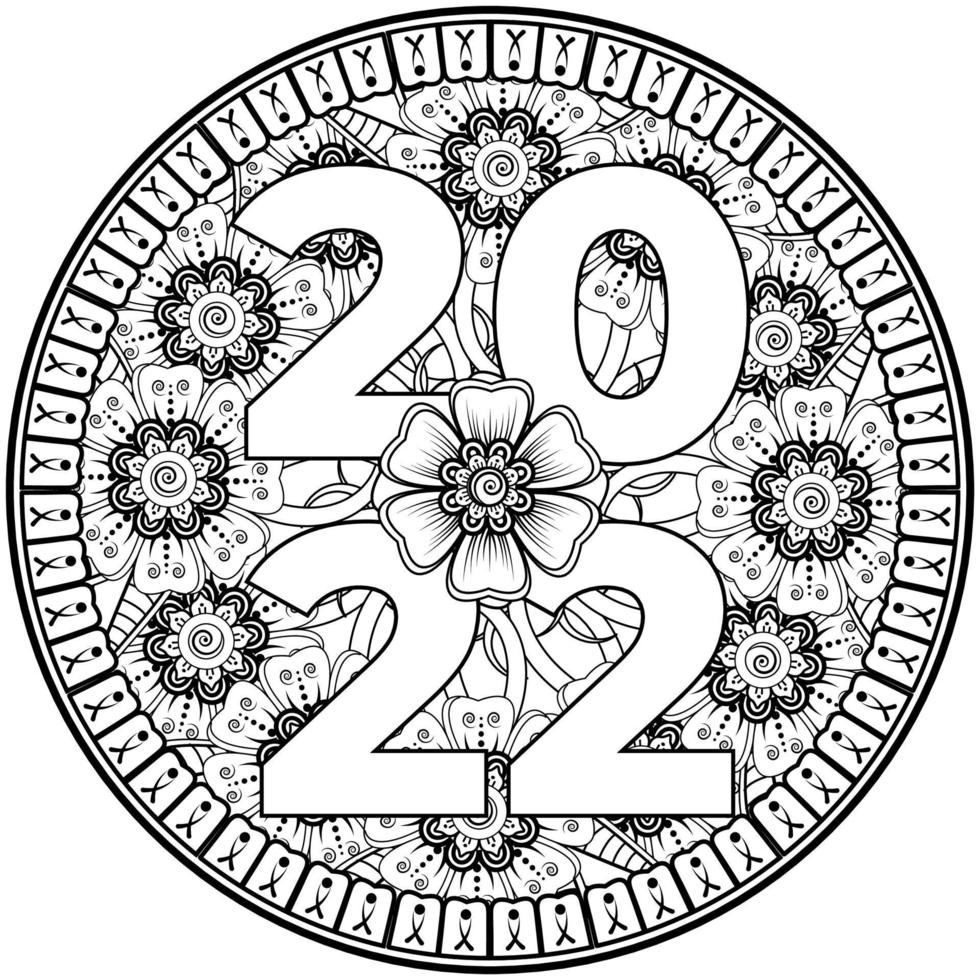 gott nytt år 2022 banner eller kortmall med mehndi blomma vektor