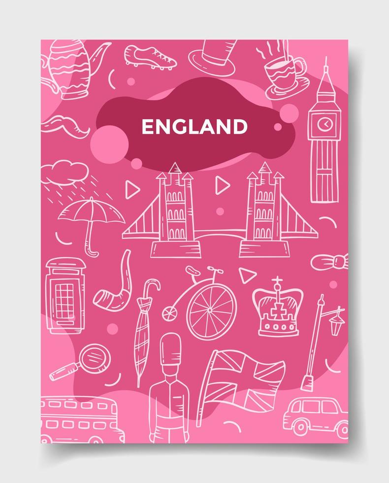 England koncept med doodle stil för mall av banderoller, flygblad, böcker och tidningsomslag vektor