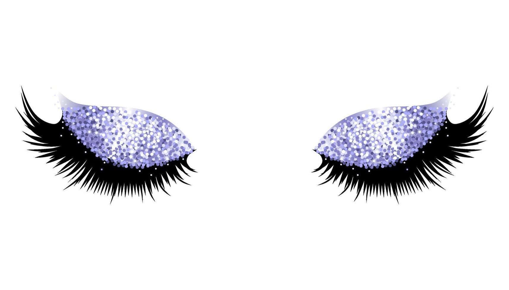 fluffiga ögonfransar för kvinnor. långa fransar med gnistrande glitter ögonskugga en vit bakgrund. vektor