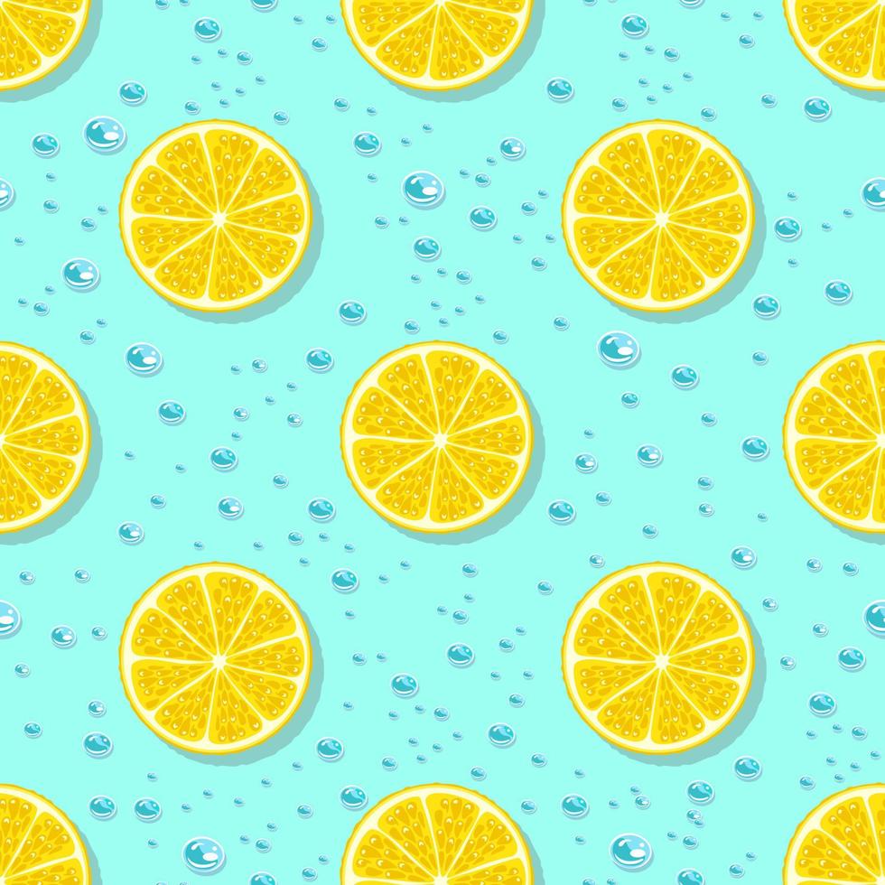 citronskivor och vattendroppar seamless mönster. tecknad stil. sommar vektor illustration.