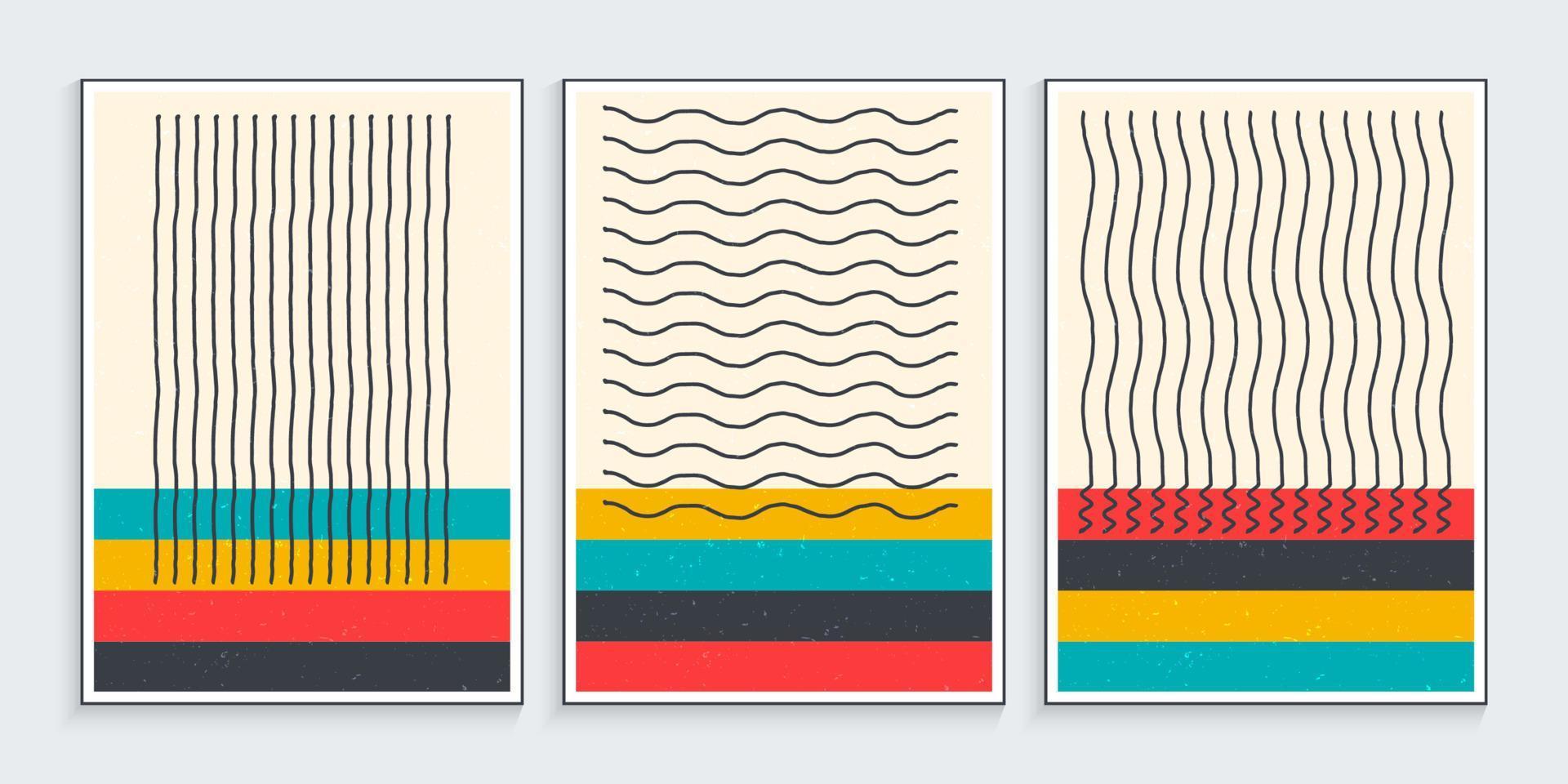 minimalistische Designposter mit primitiven Wellenlinien in Vintage-Farben vektor