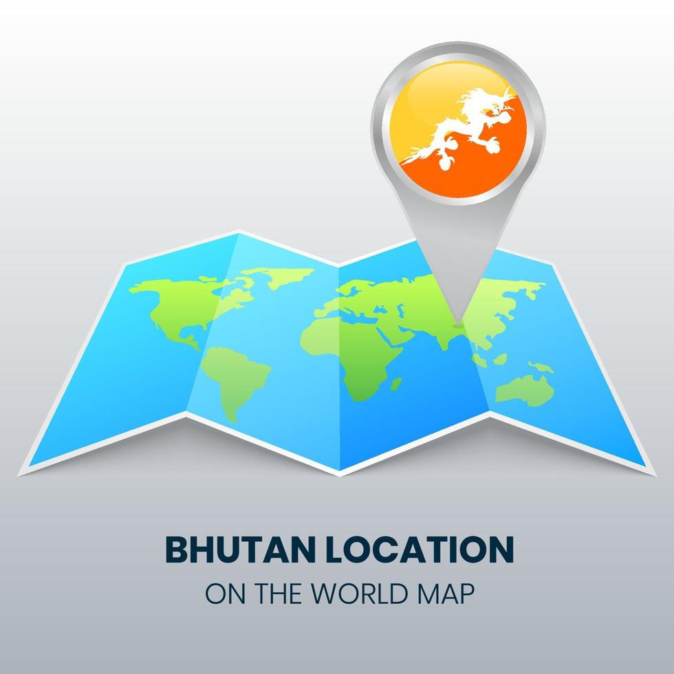platsikonen för bhutan på världskartan, rundstiftsikonen för bhutan vektor