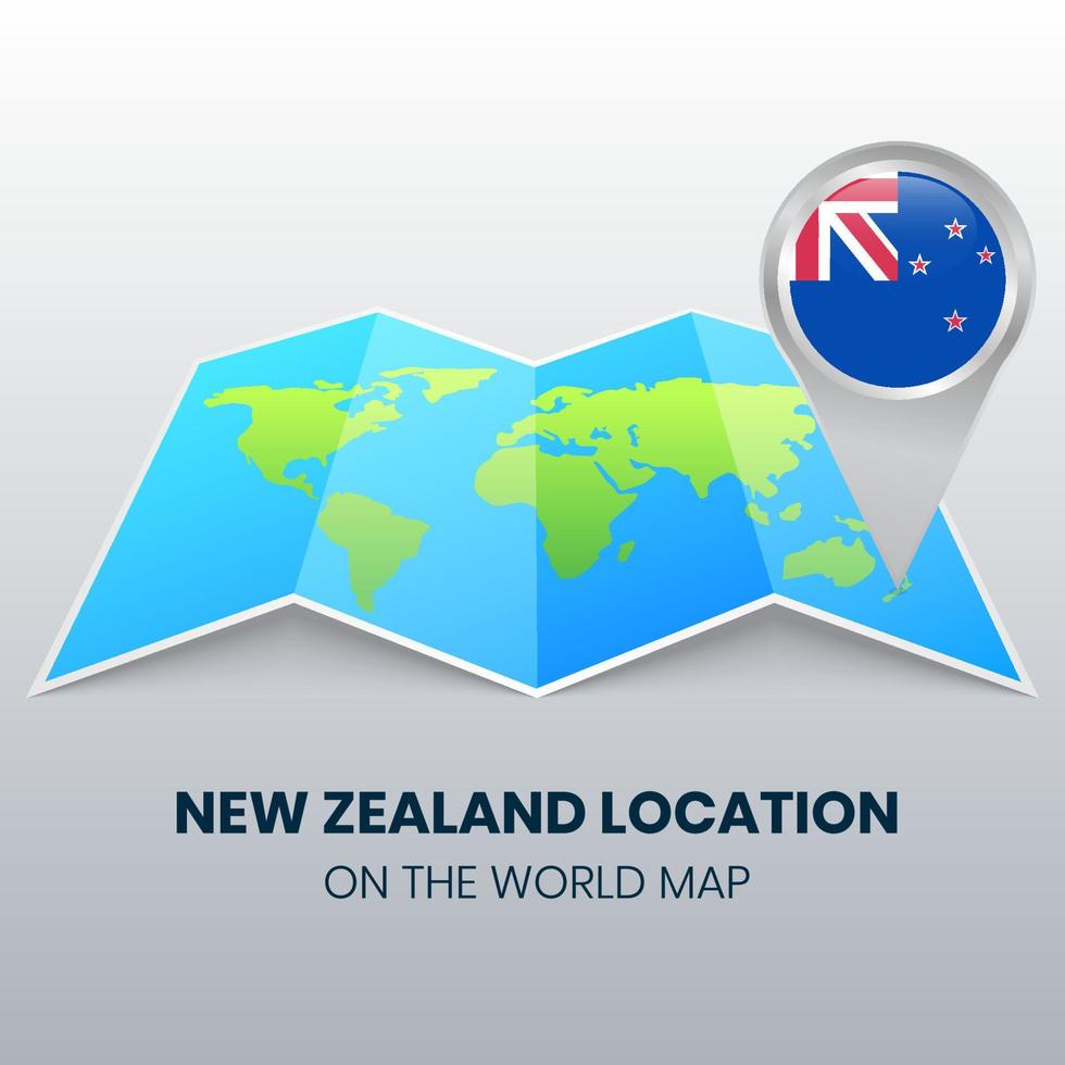 Standortsymbol von Neuseeland auf der Weltkarte, runde Stecknadelsymbol von Neuseeland vektor