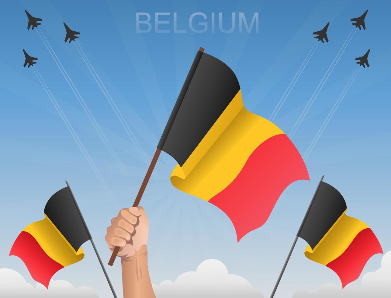 Belgien flaggor vajar under den blå himlen vektor