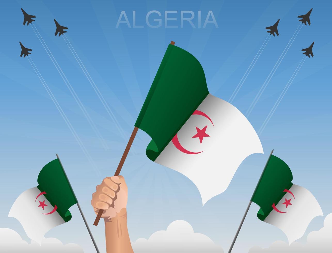 Algeriets flaggor vajar under den blå himlen vektor