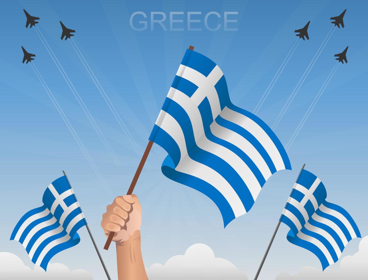 Greklands flaggor vajar under den blå himlen vektor