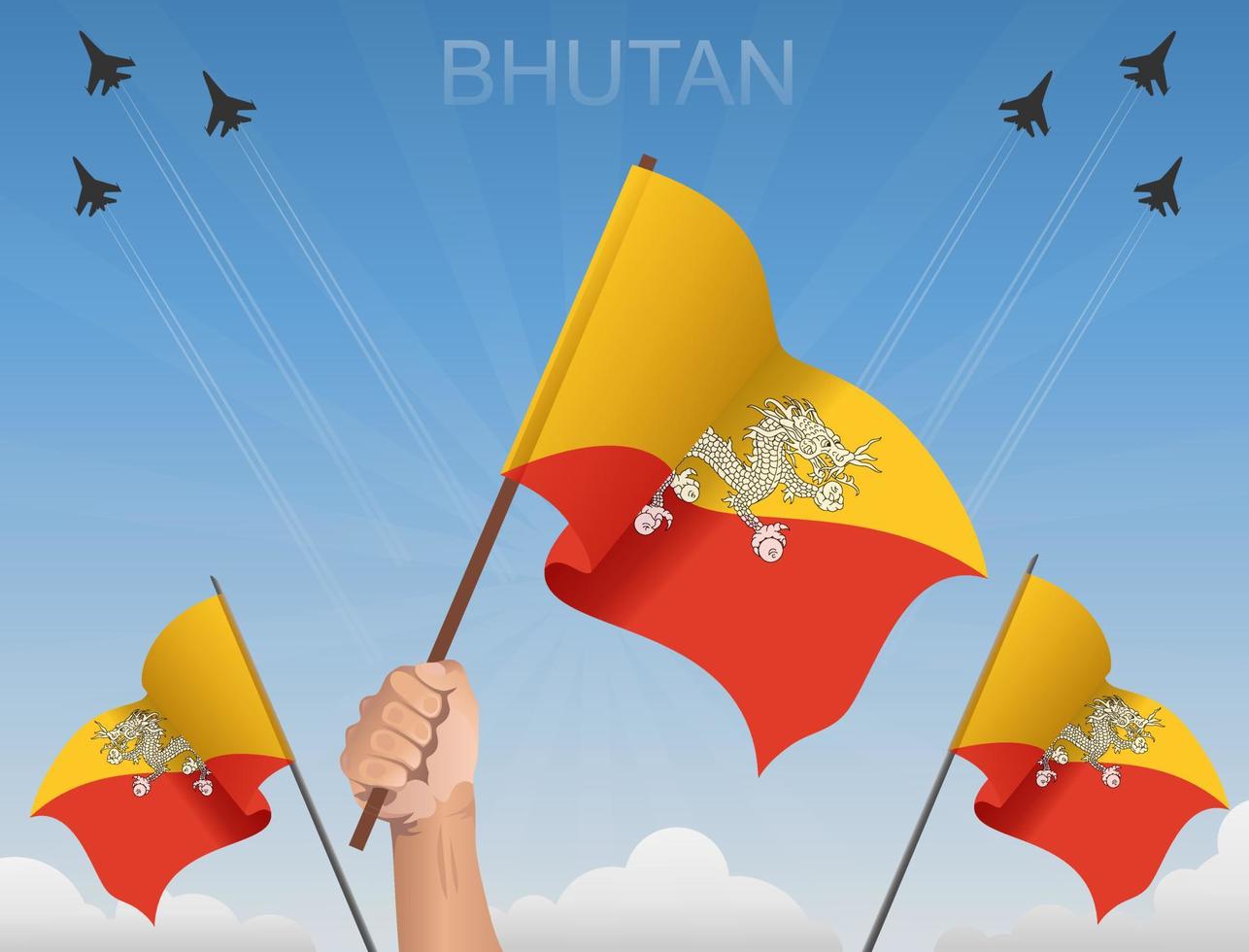 bhutan flaggor vajar under den blå himlen vektor