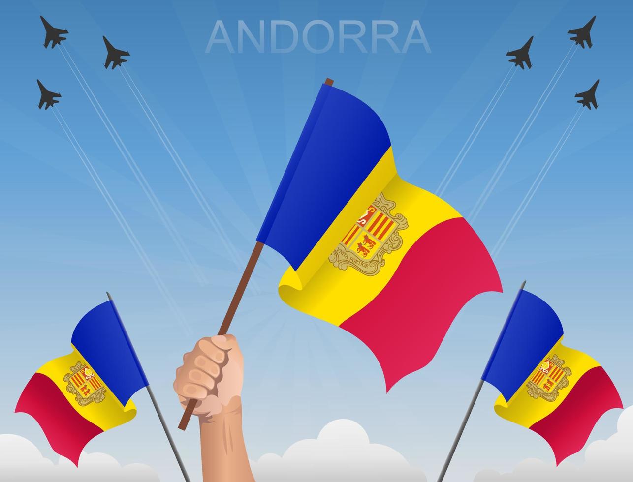 andorra flaggor vajar under den blå himlen vektor