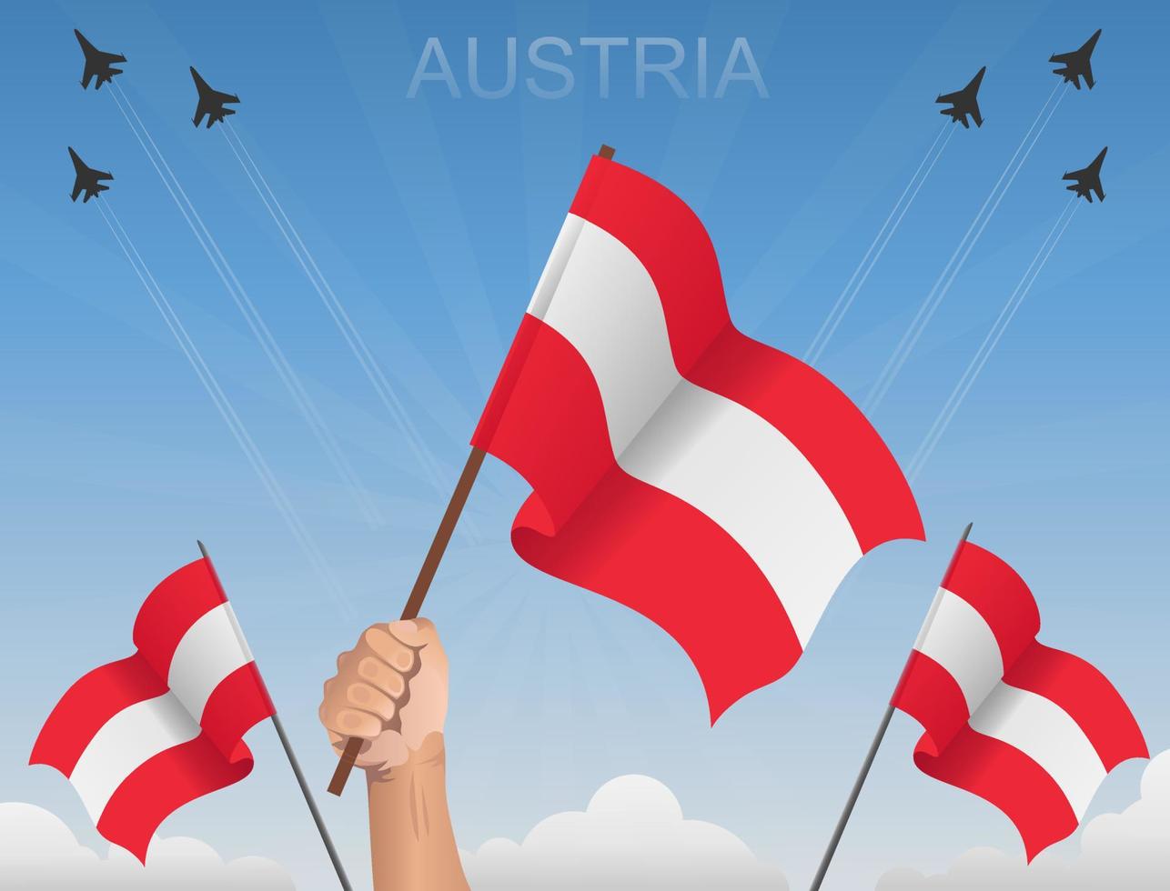 Österrike flaggor vajar under den blå himlen vektor