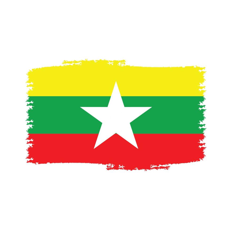 myanmar flagga med akvarell målad pensel vektor